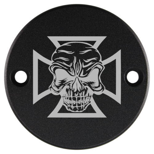Motordeckel - Point-Cover - schwarz - mit Lasergravur → Cross & Skull 02