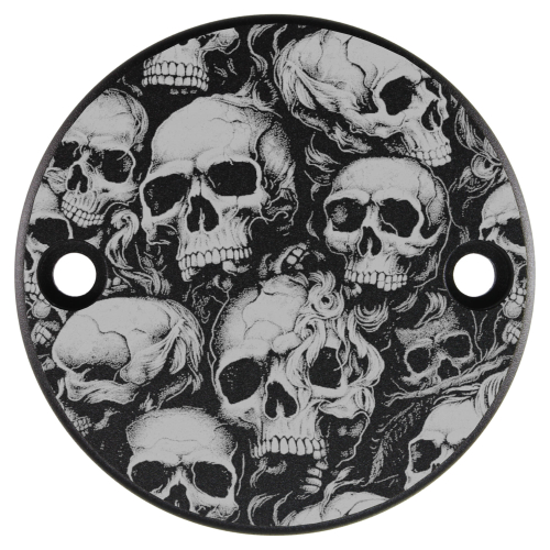 Motordeckel - Point-Cover - schwarz - mit Lasergravur → Skull-Party 01