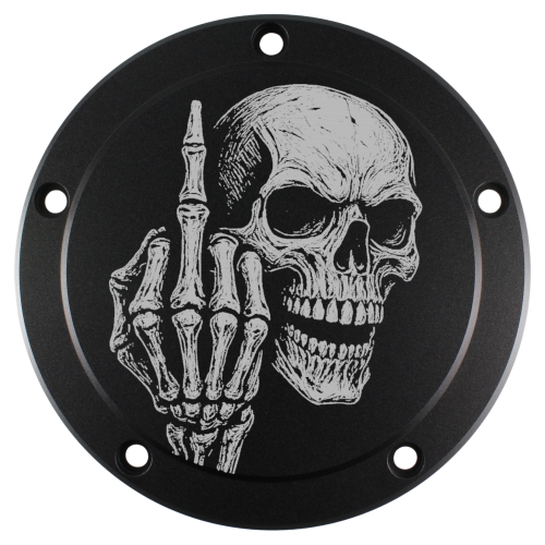 Motordeckel - Derby-Cover - schwarz - mit Lasergravur → Fuck You Skull