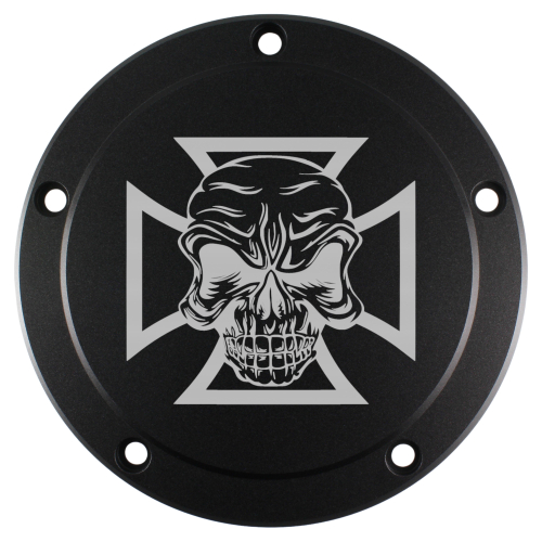 Motordeckel - Derby-Cover - schwarz - mit Lasergravur → Cross & Skull
