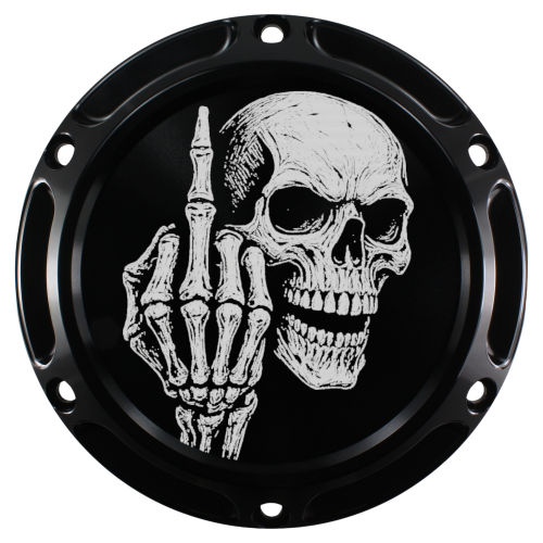 Motordeckel - Derby-Cover - schwarz - mit Lasergravur → Fuck You Skull