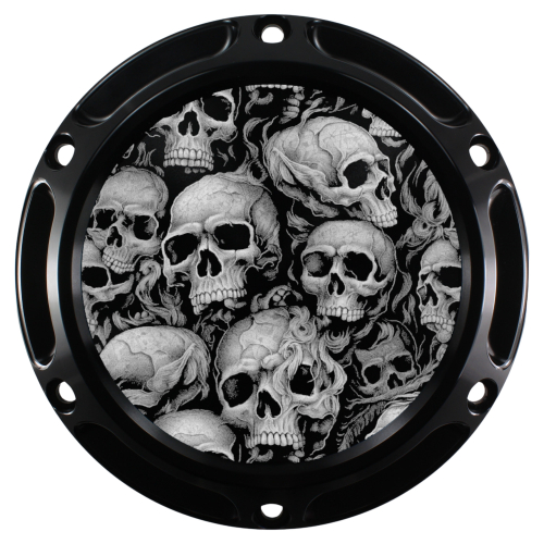 Motordeckel - Derby-Cover - schwarz - mit Lasergravur → Skull-Party 01