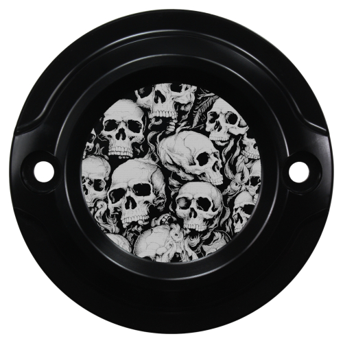 Motordeckel - Point-Cover - schwarz - mit Lasergravur → Skull-Party 01