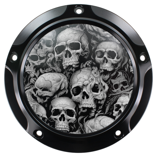 Motordeckel - Derby-Cover - schwarz - mit Lasergravur → Skull-Party 01