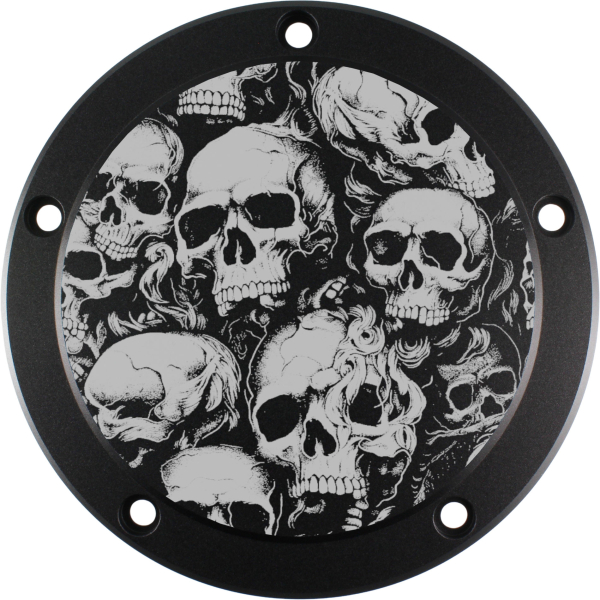 Motordeckel - Derby-Cover - schwarz - mit Lasergravur → Skull-Party 1