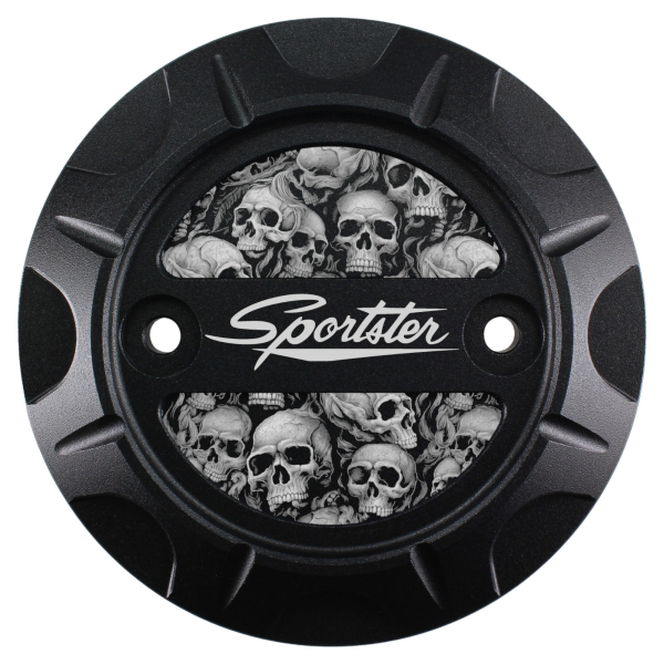 Motordeckel - Kupplungsdeckel - schwarz - mit Lasergravur → Skull-Party 01