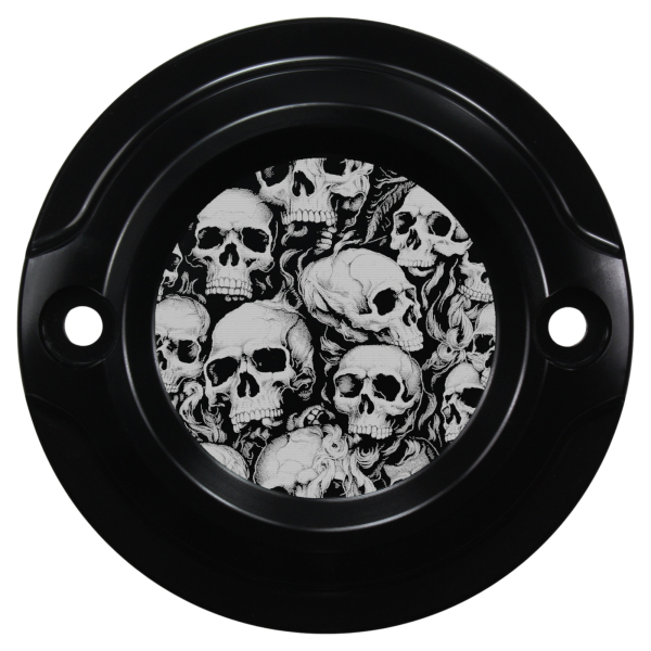 Motordeckel - Point-Cover - schwarz - mit Lasergravur → Skull-Party 01