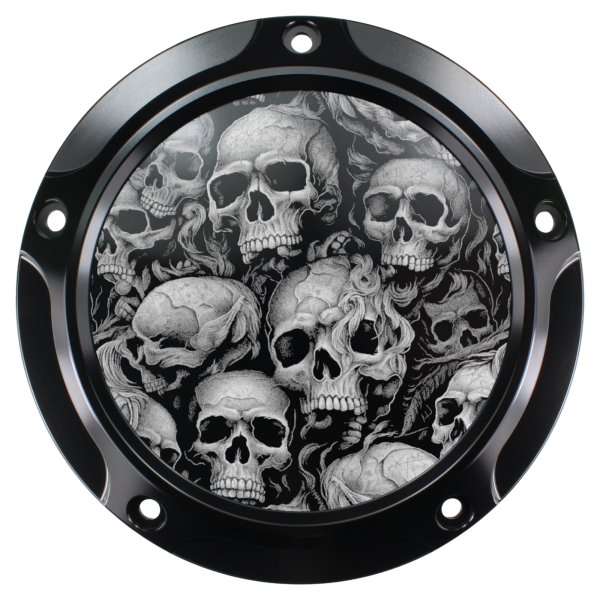 Motordeckel - Derby-Cover - schwarz - mit Lasergravur → Skull-Party 01