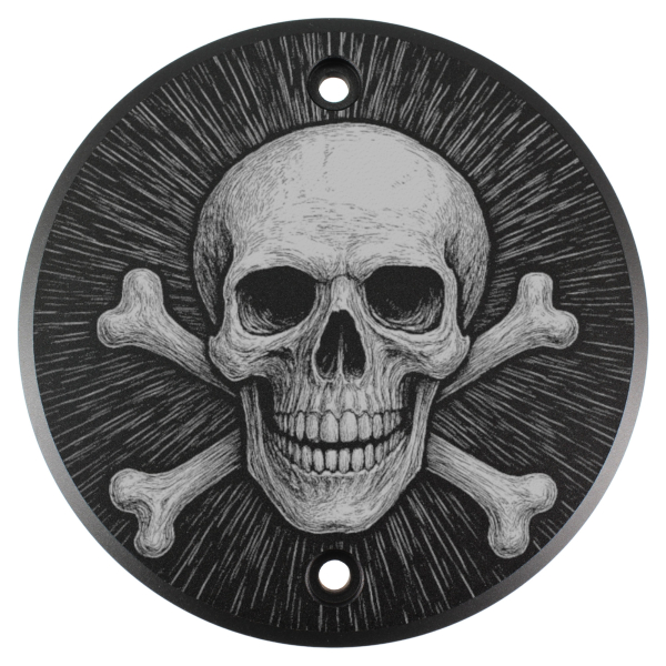 Motordeckel - rechts - mit Lasergravur - Skull & Crossbones 01