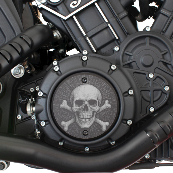 Motordeckel - rechts - mit Lasergravur - Skull & Crossbones 01