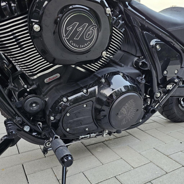 Motordeckel - links - mit Lasergravur - Indian Skull