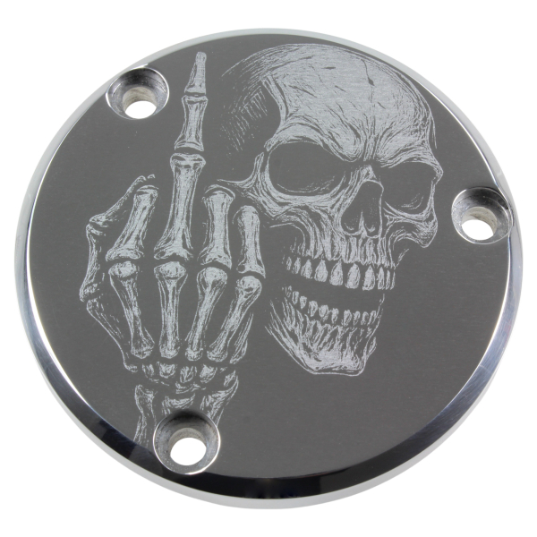 Motordeckel poliert mit Lasergravur → Fuck You Skull